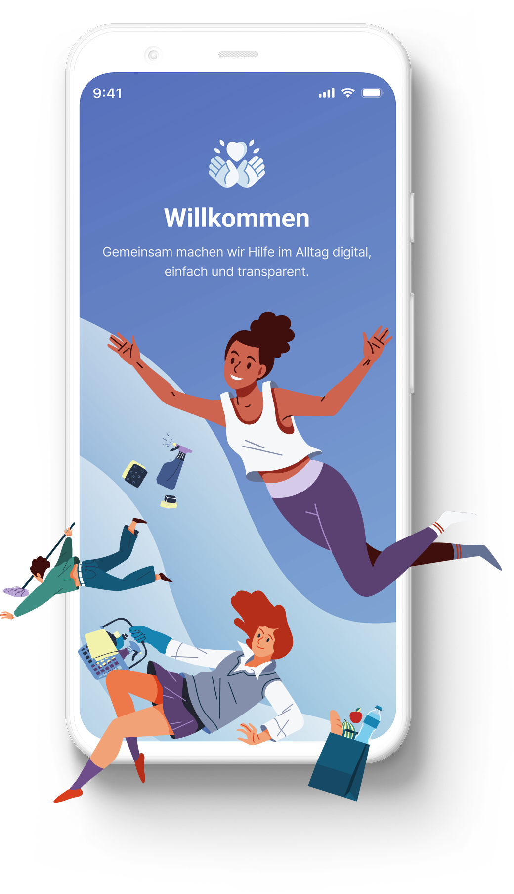 Alltagshelfer App – Willkommensbildschirm auf dem Smartphone